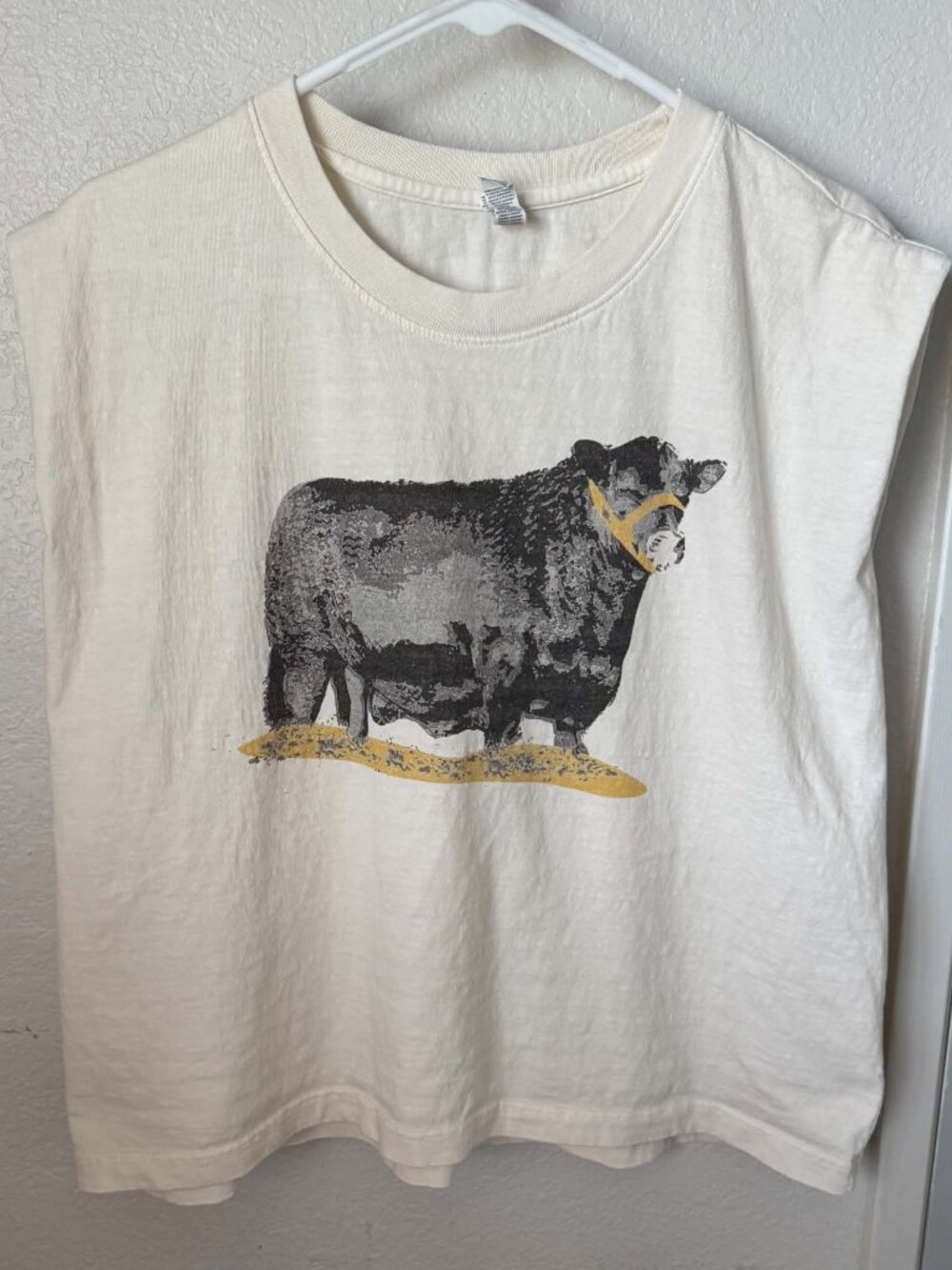 Angus Show Bull Boxy Stone colored Sleeveless Tank- American Apparel XL